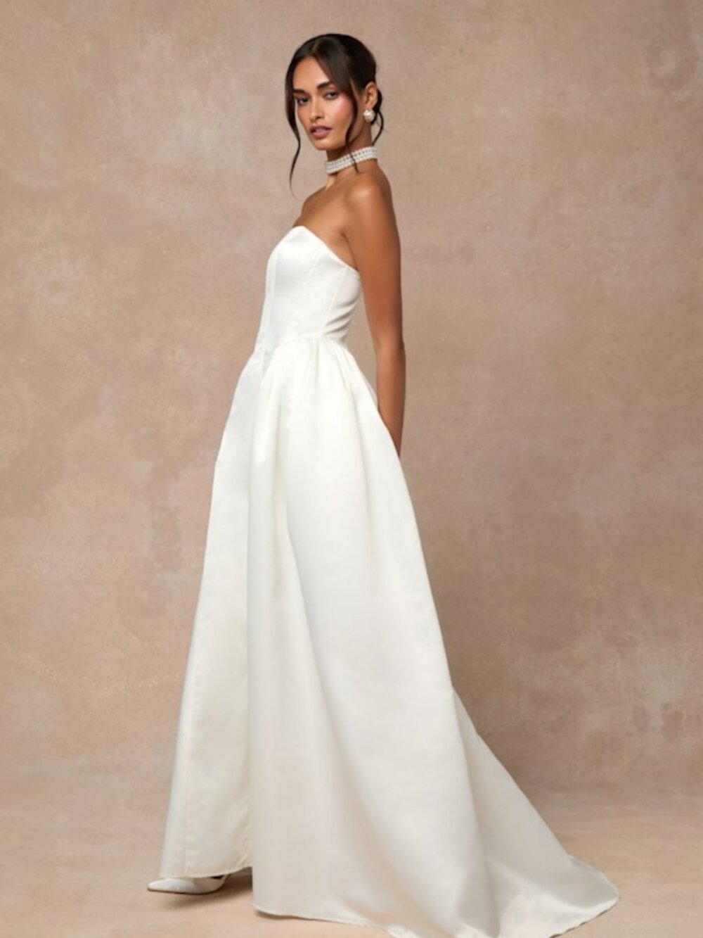 Lulus Bennett White Satin Strapless A-line Maxi Dress - Size L
